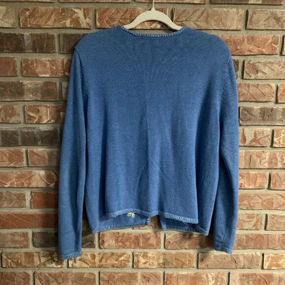 Lord & Taylor Blue Floral Embroidered Women's Large Tie Front Knit Cardigan EUC - Picture 3 of 15